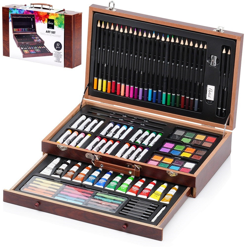Artistic painting set in wooden case, 112 pcs.