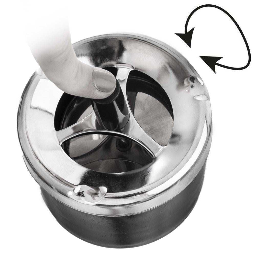Ashtray with lid that hides cigarette residue and smell