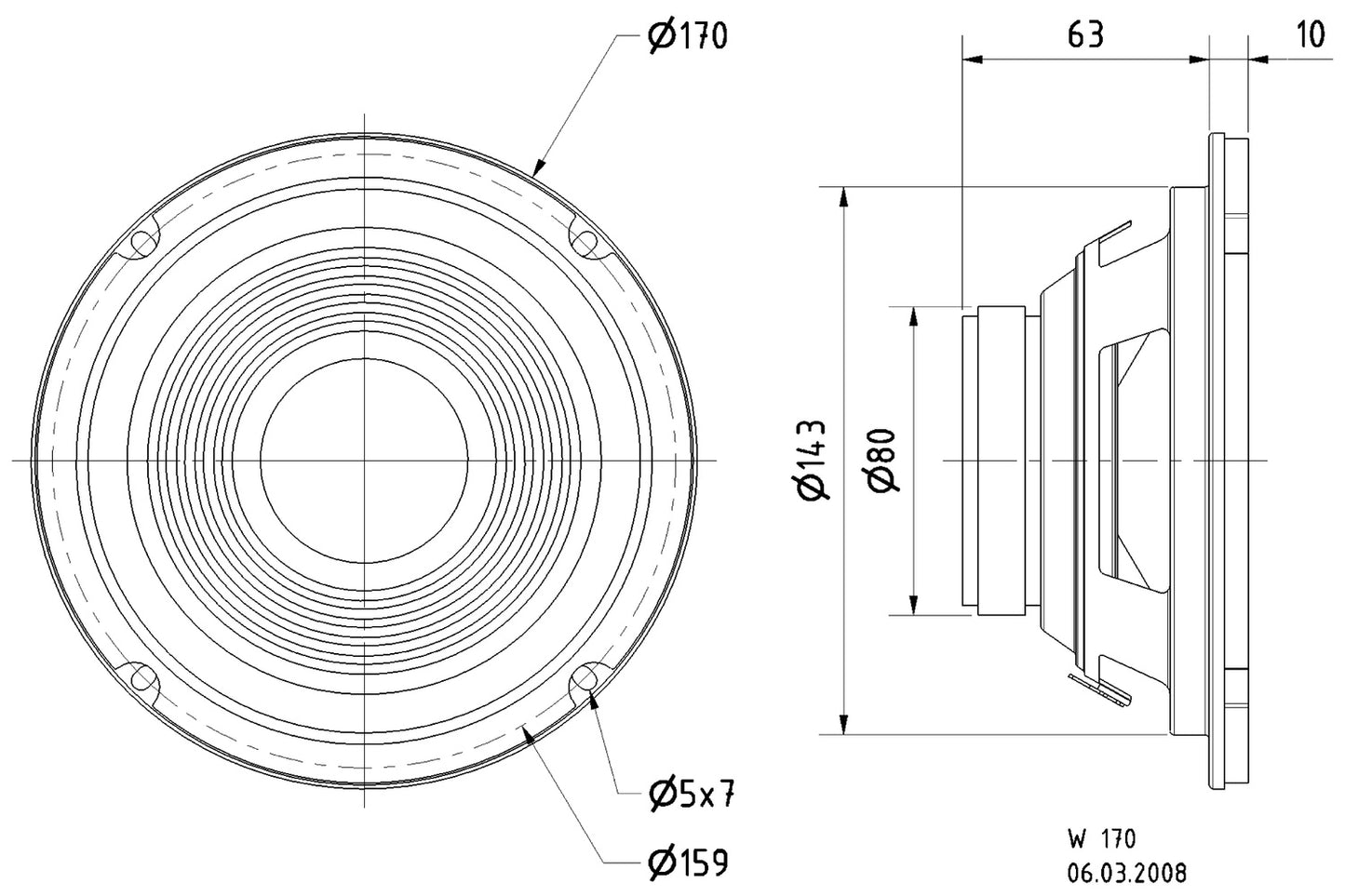 B170 - 8 Ohm 17 cm (6.5") HiFi bass speaker