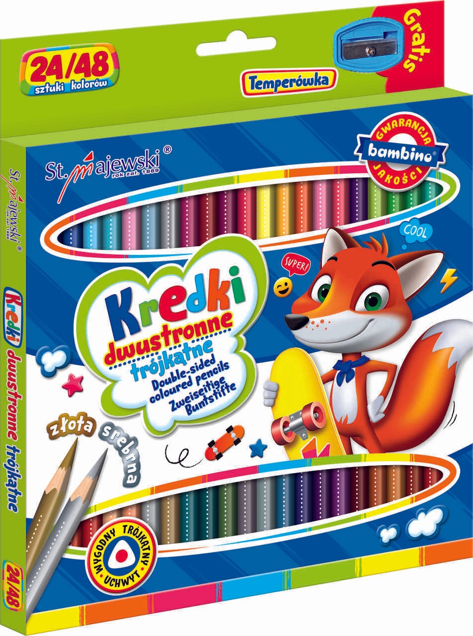 BAMBINO Double-sided triangular school pencils 24/48 colours + sharpener