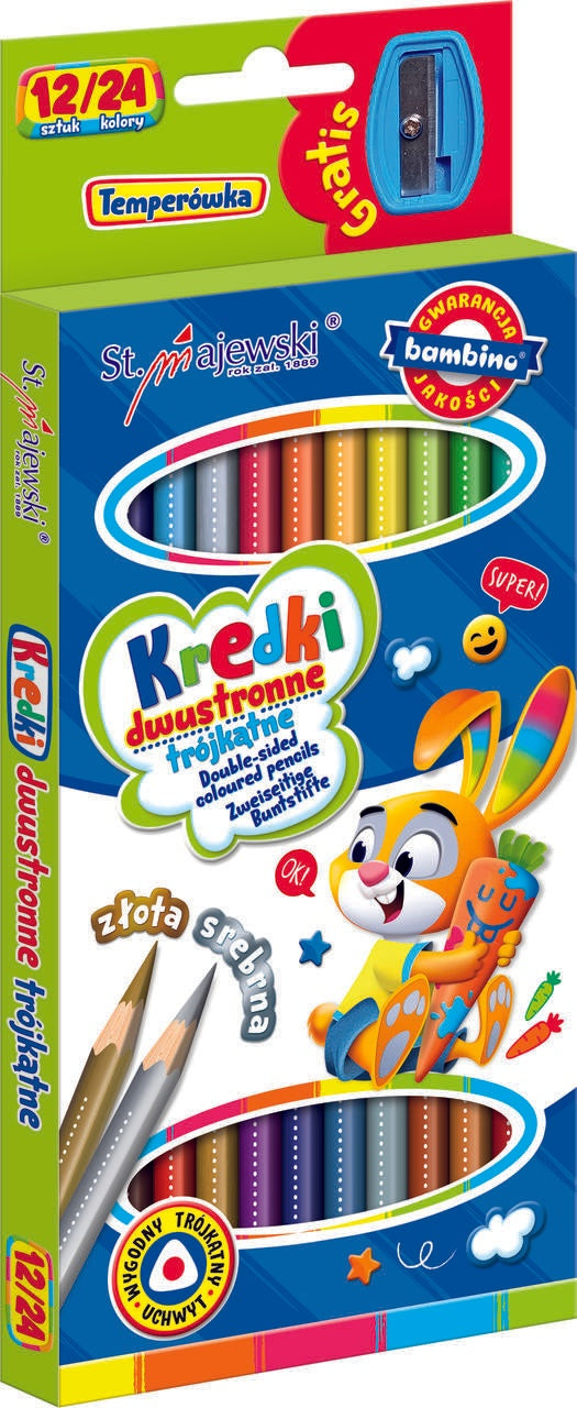 BAMBINO School triangular pencils double sided 12/24 colours + sharpener