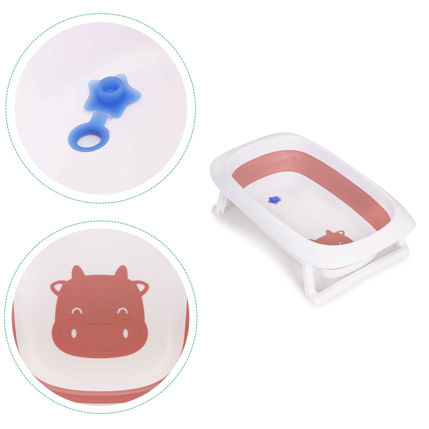 Baby bath pink folding bathtub with drain - Fudge