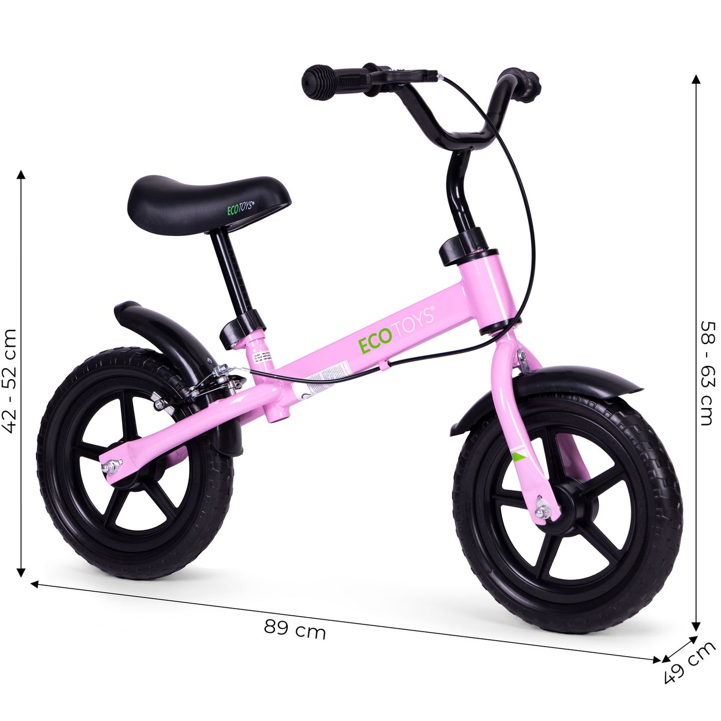 Balance bike with brake for children, EVA wheels ECOTOYS , pink