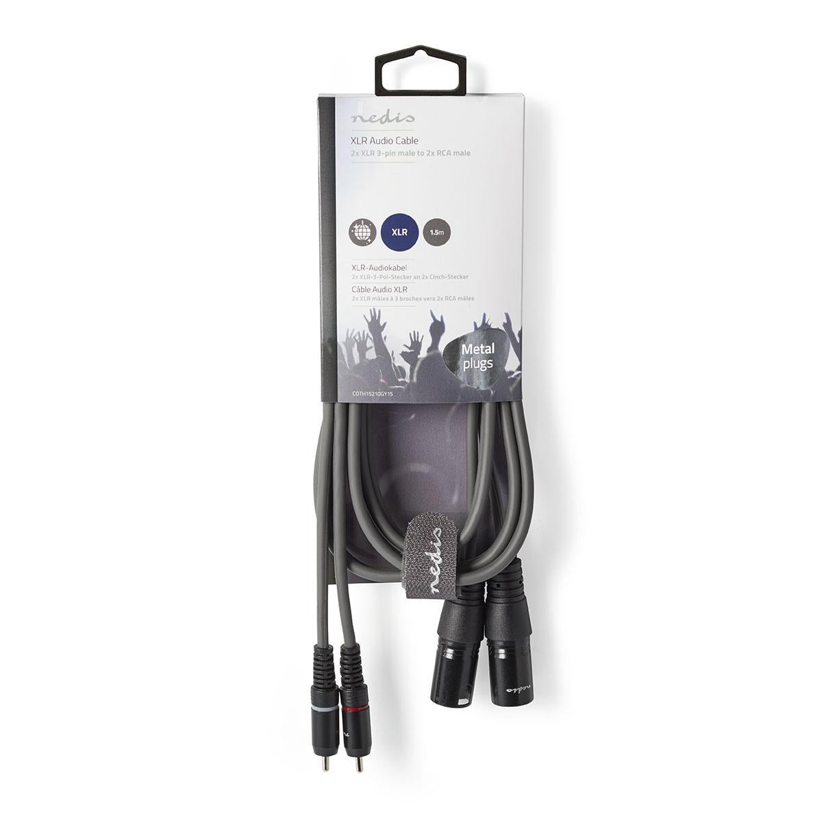 Balanced audio cable | 2x XLR 3-Pin Male | 2x RCA Male | Nickel Plated | 1.50 m | Round | PVC | Dark gray | Cardboard sleeve