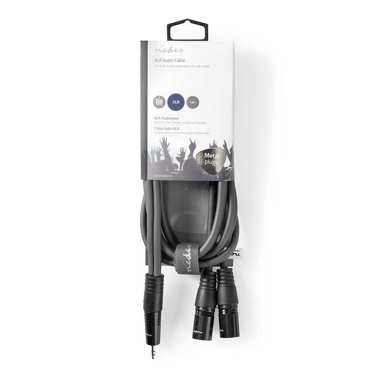 Balanced audio cable | 2x XLR 3-Pin Male | 3.5 mm Male | Nickel Plated | 1.50 m | Round | PVC | Dark gray | Cardboard sleeve