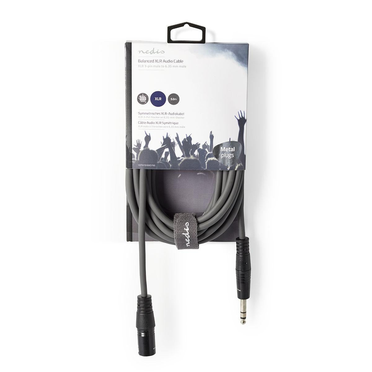 Balanced audio cable | XLR 3-pin male | 6.35 mm Male | Nickel Plated | 5.00 m | Round | PVC | Dark gray | Cardboard sleeve