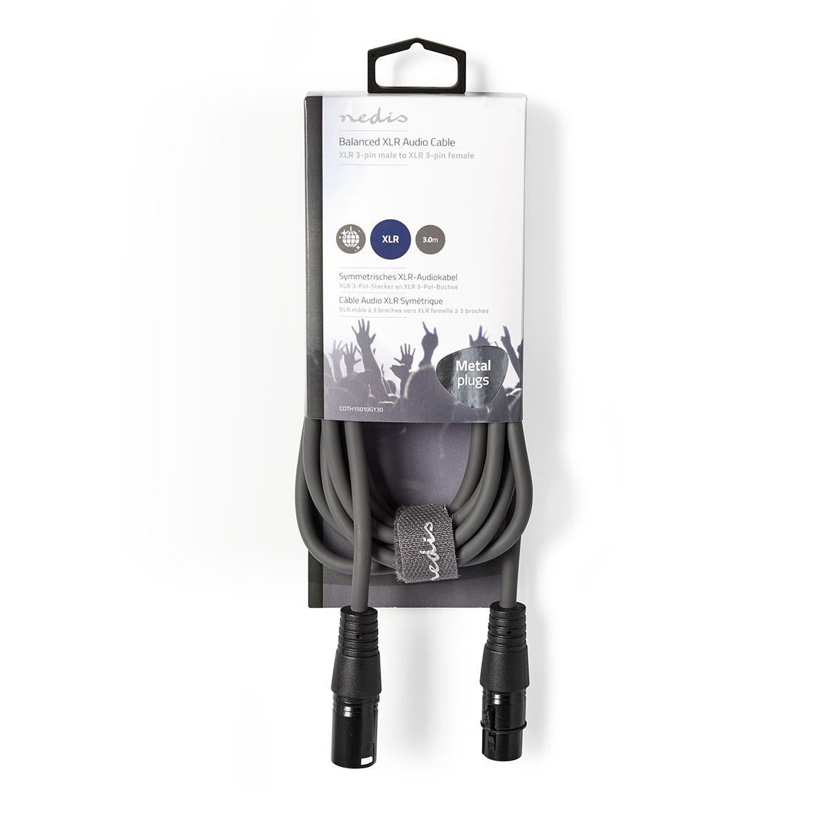 Balanced audio cable | XLR 3-pin male | XLR 3-pin female | Nickel Plated | 3.00 m | Round | PVC | Dark gray | Cardboard sleeve