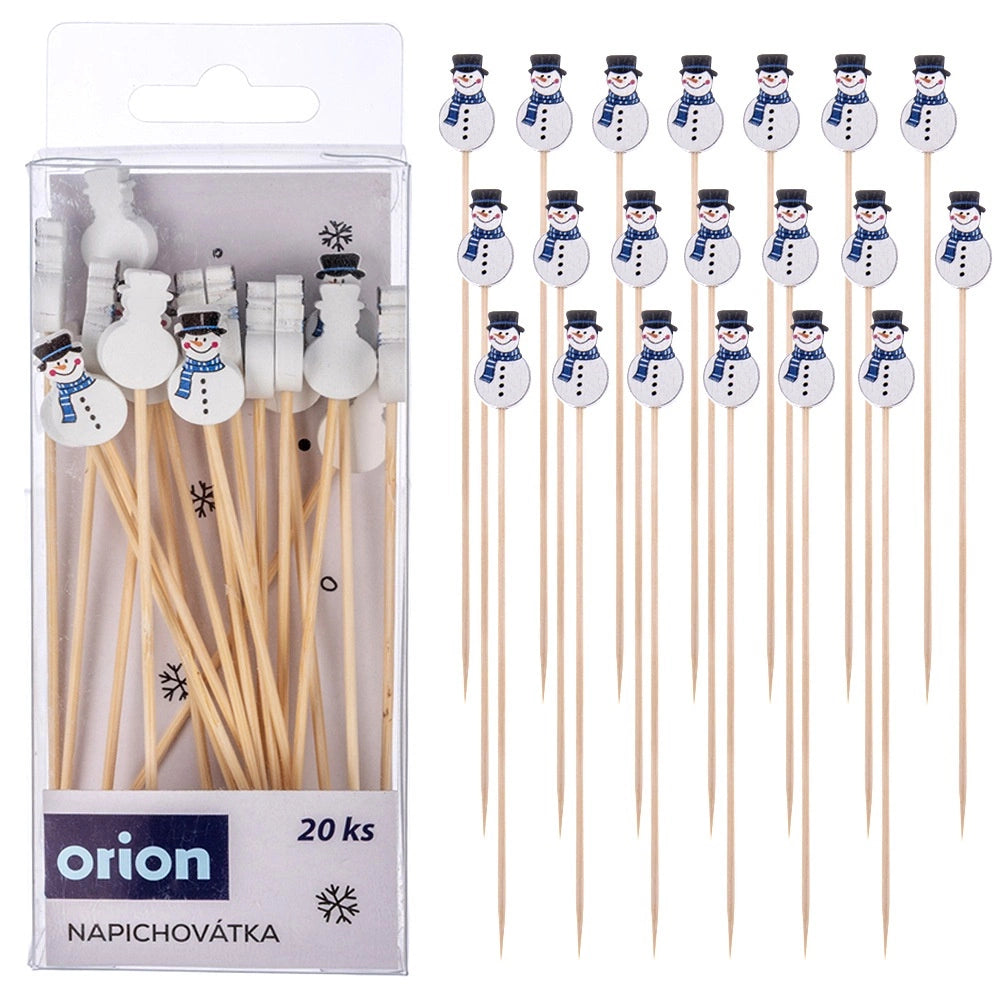 Bamboo Snowman Cocktail Sticks, 13 cm, 20 Pack