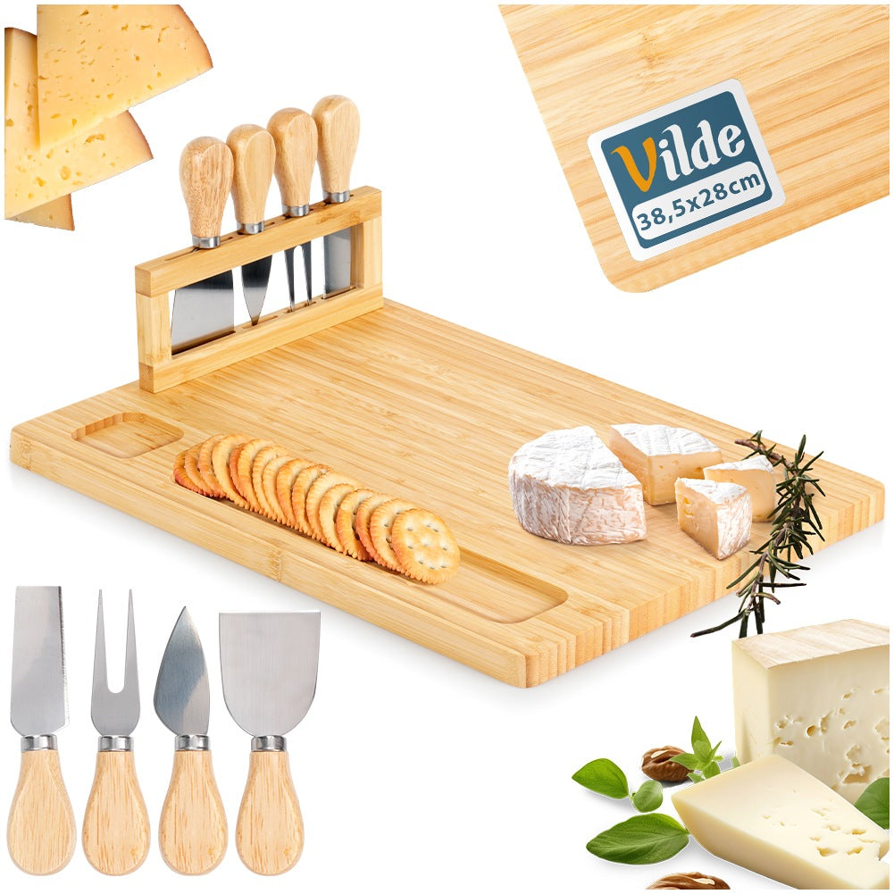 Bamboo cheese board with knives, 5 pieces