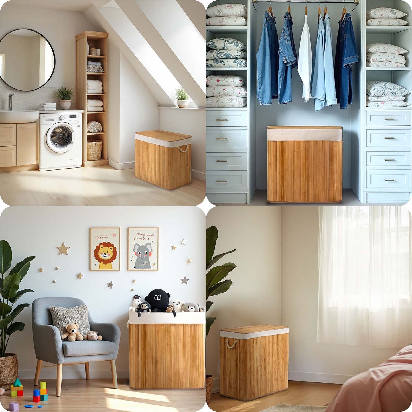 Bamboo laundry basket with lid 100 l Massido