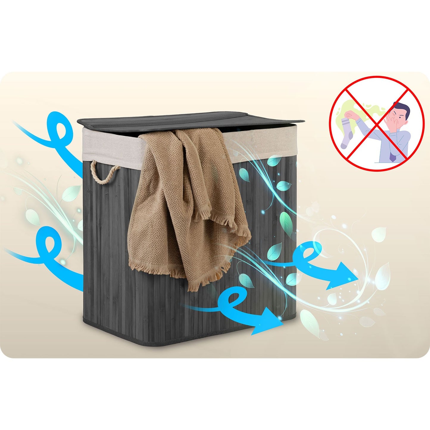 Bamboo laundry basket with lid 150 l Massido