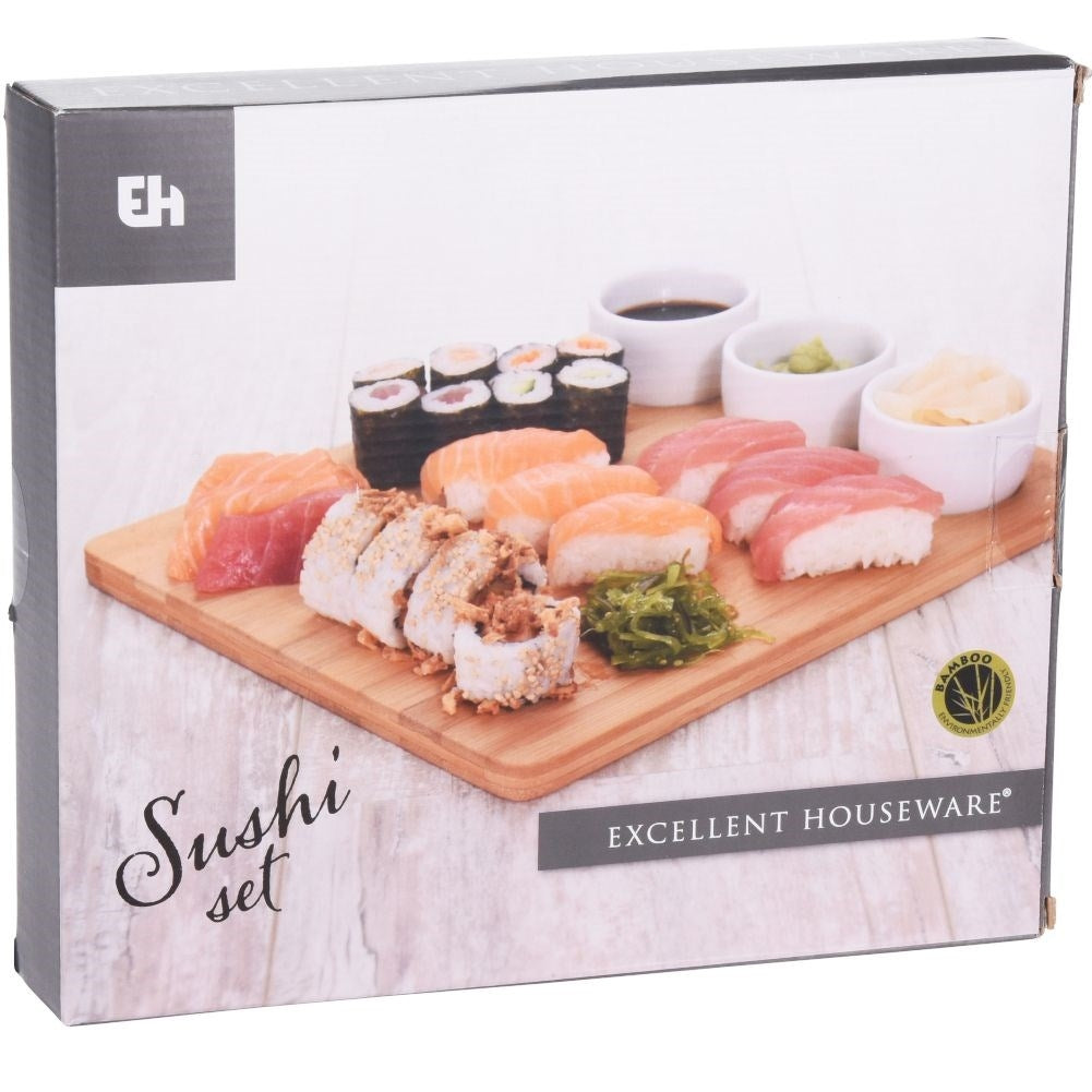 Bamboo wooden board with ceramic bowls - Perfect for sushi!