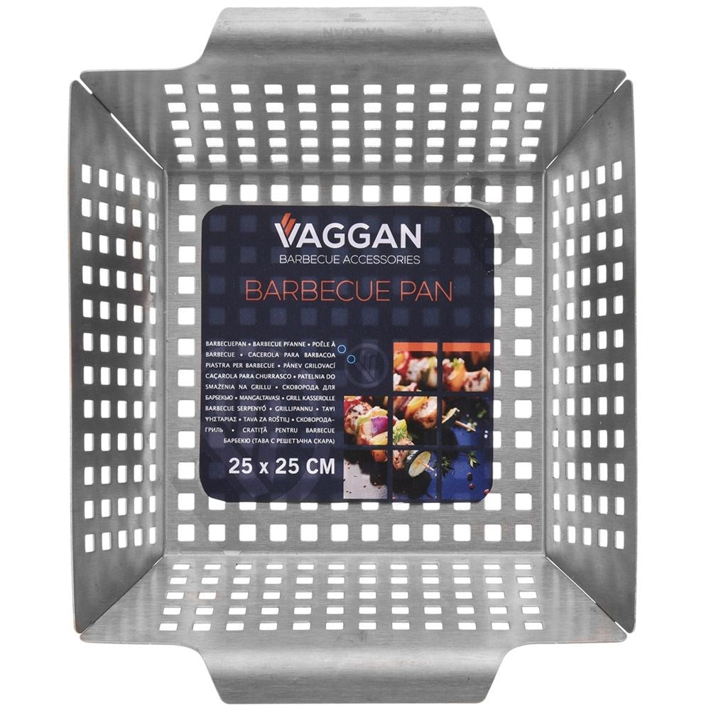Barbecue basket in stainless steel with perforated surface