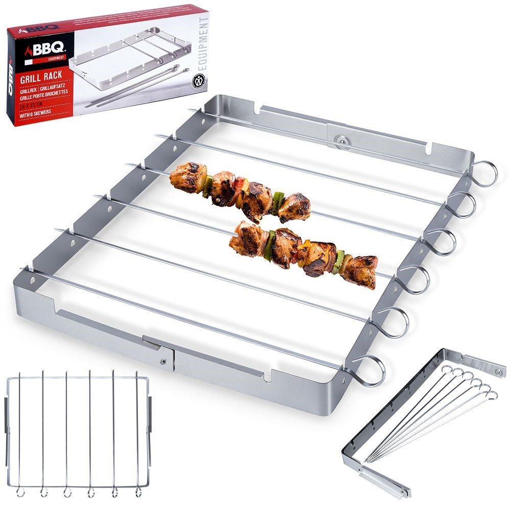 Barbecue skewer set in stainless steel with stand for perfect grilling