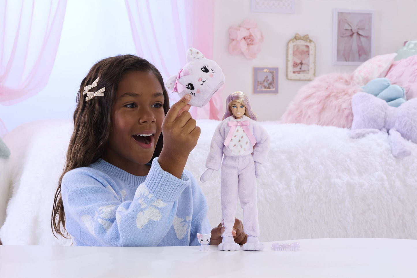 Barbie Doll with Purple Kitten Costume & 10 Surprises