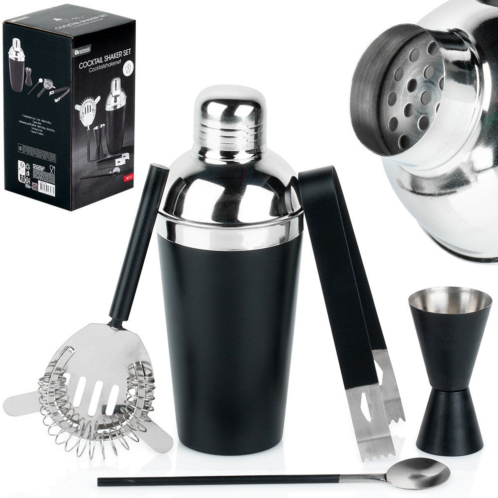 Bar set with shaker, steel, black, 5 pcs.