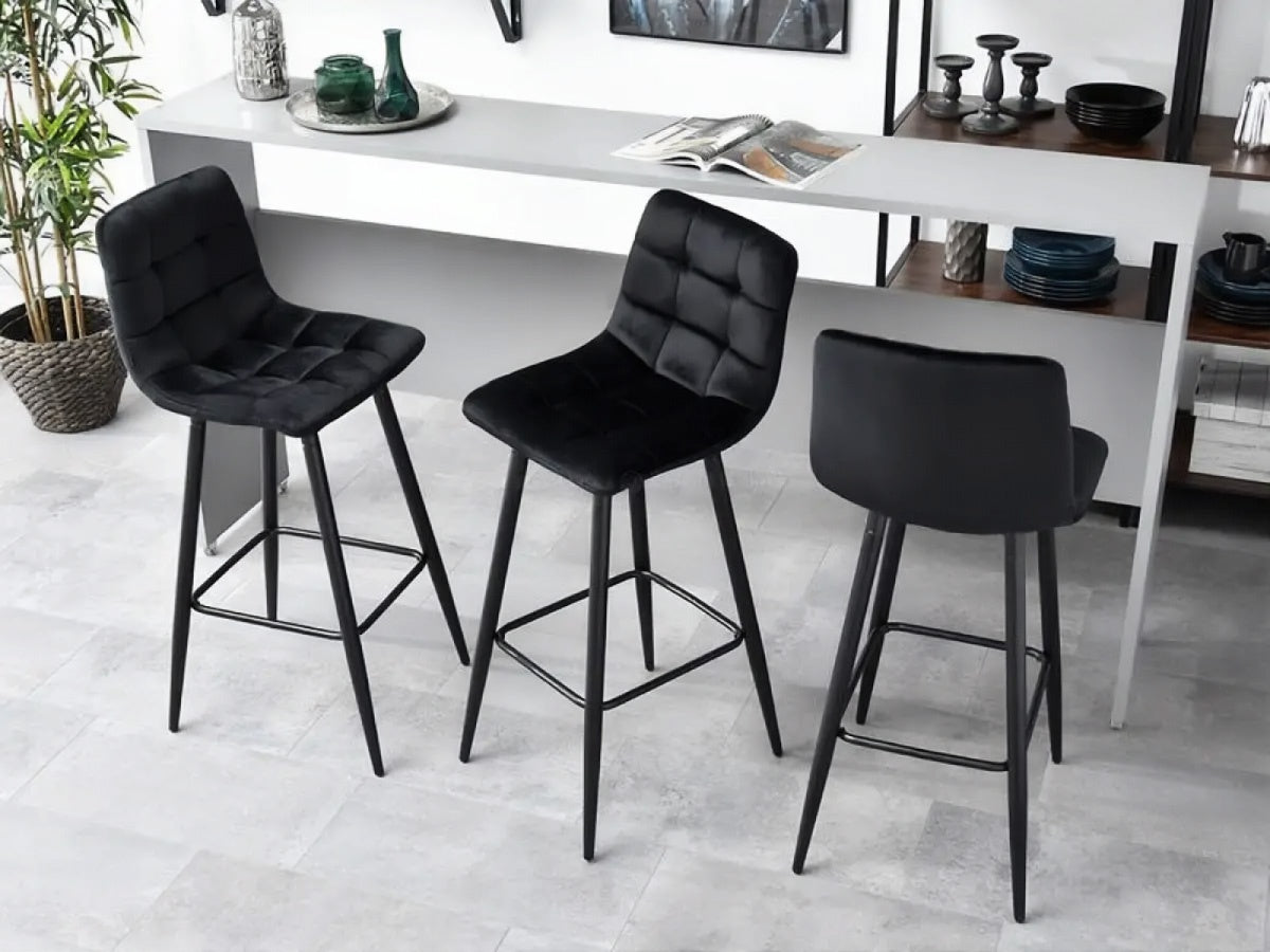 Bar stool, high chair, footstool, black velvet