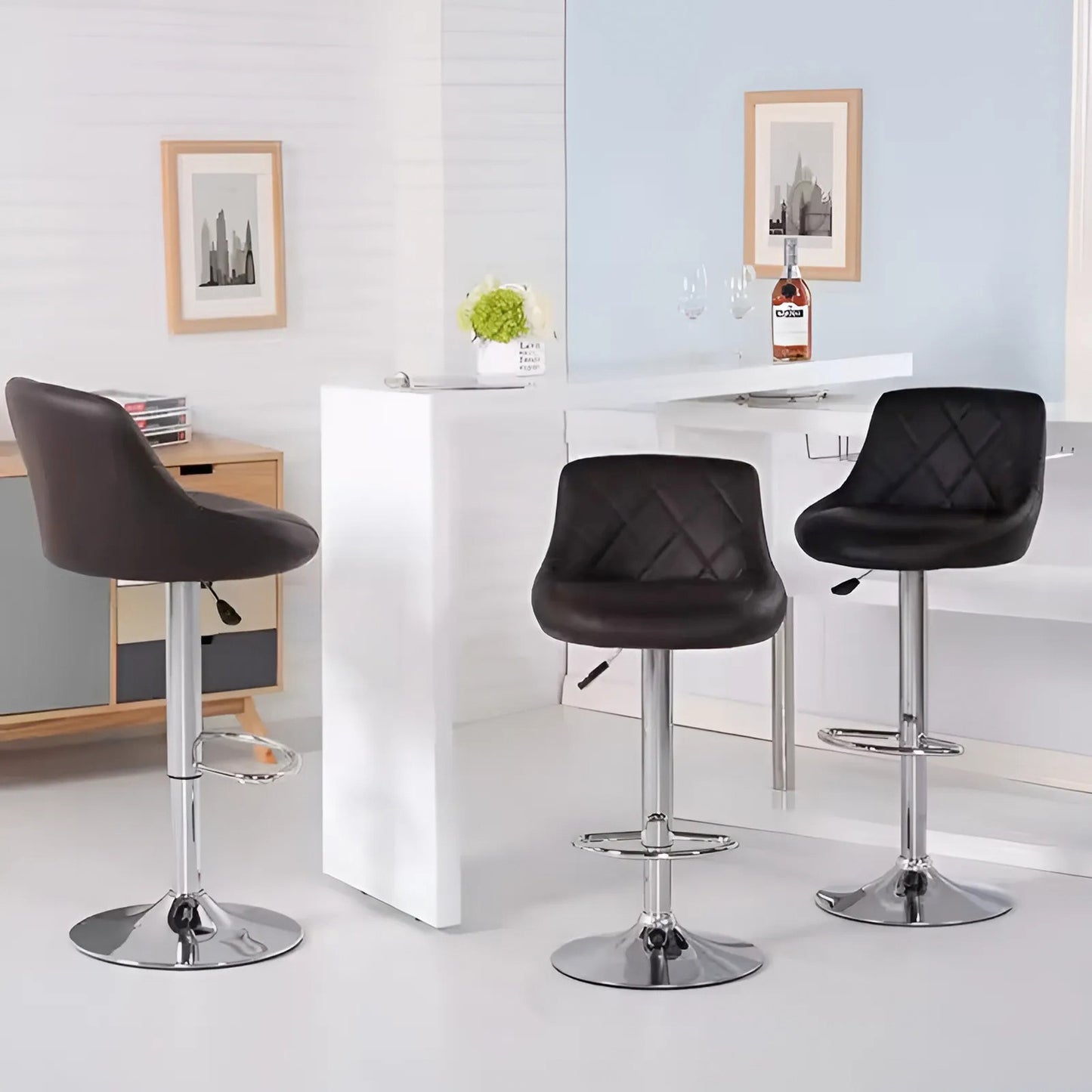 Bar stool, swivel footrest, height adjustable, chrome, eco-leather