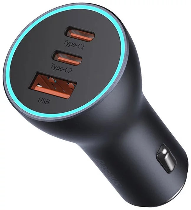 Baseus Golden Contactor Pro, x2 USB-C, USB-A 65W Car Charger - Dark Gray