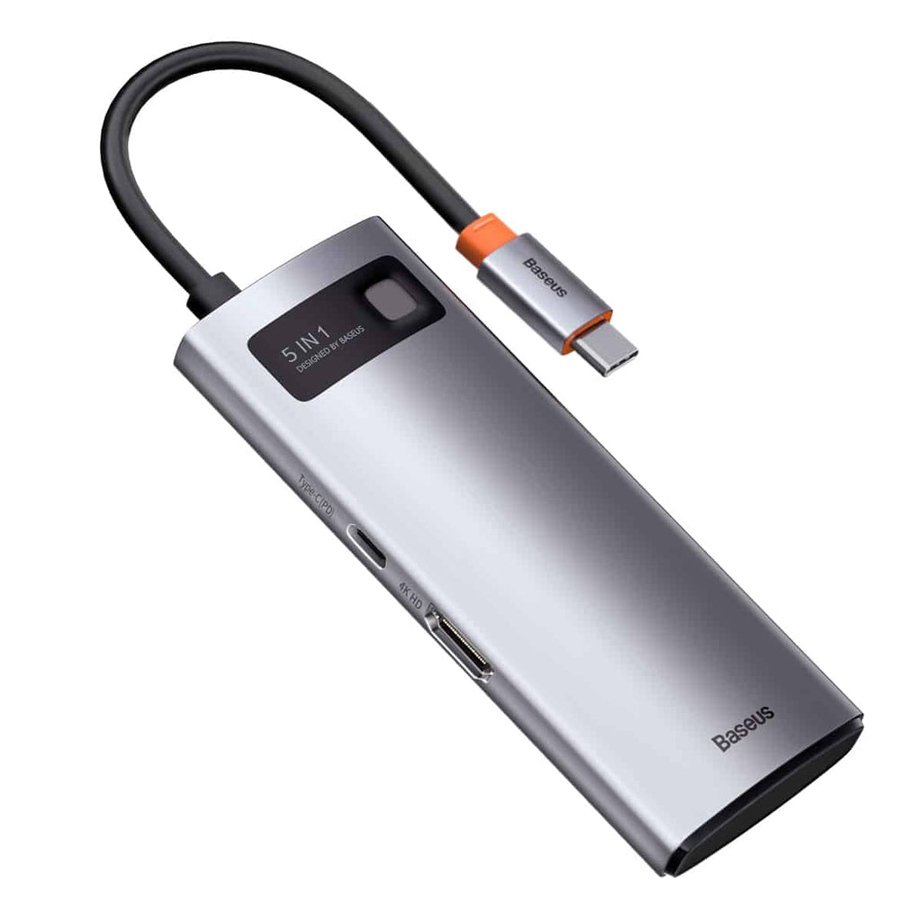 Baseus Metal Gleam Series 5-in-1 Multifunctional USB-C HUB Docking Station - Grey