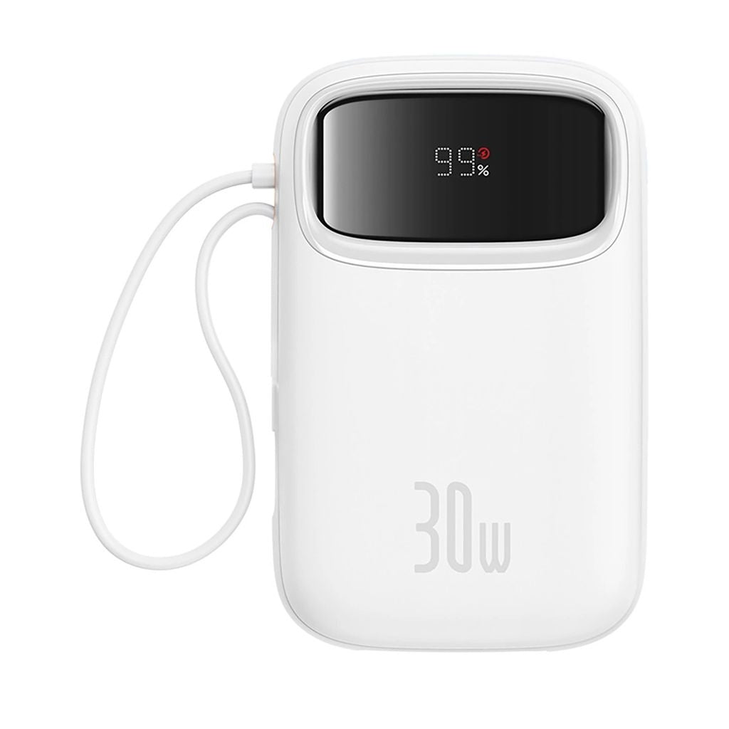 Baseus QPow 2 Powerbank with Built-in USB-C Cables, 30W, 10000 mAh - White