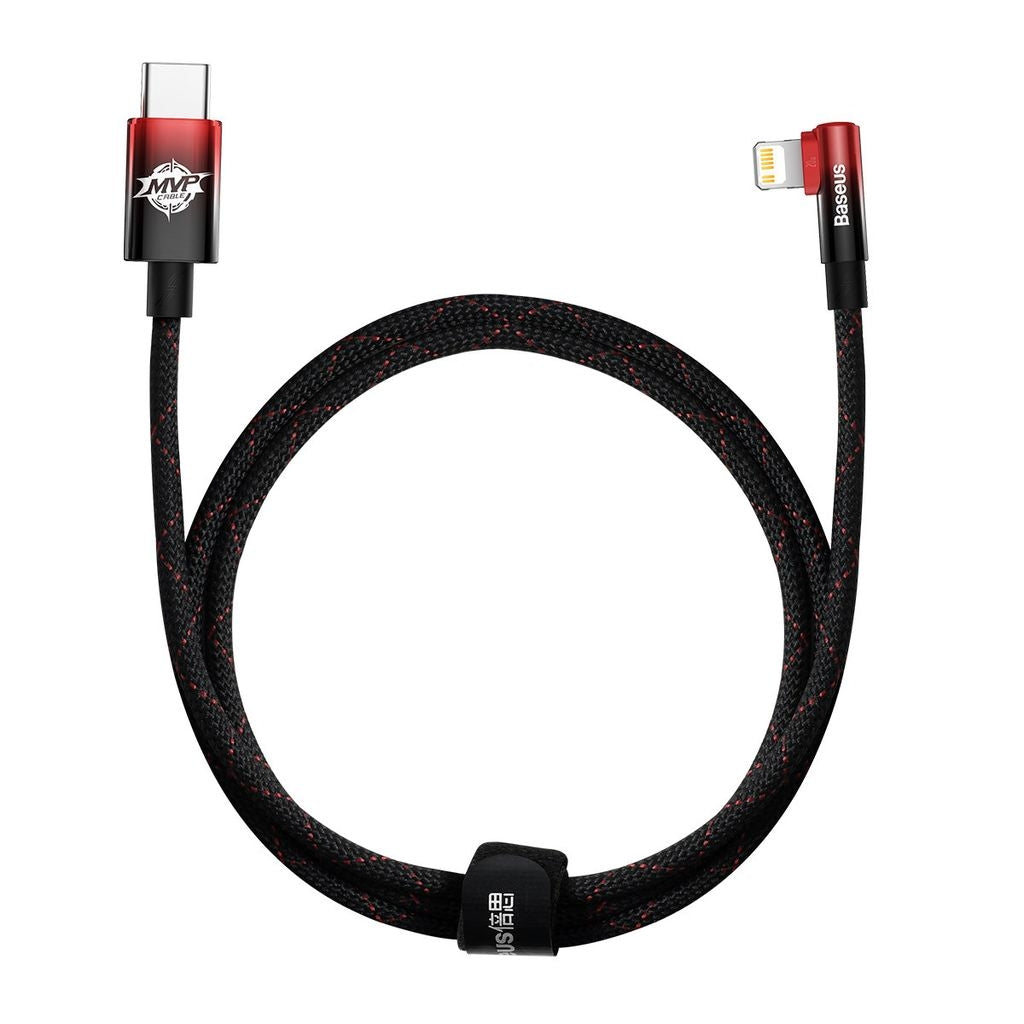 Baseus USB-C to Lightning cable, angled, 20W, 1m - Black/Red