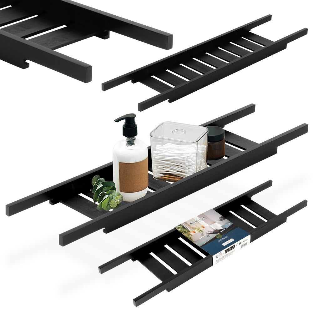 Bathroom shelf for bathtub, bamboo, black, 68 cm
