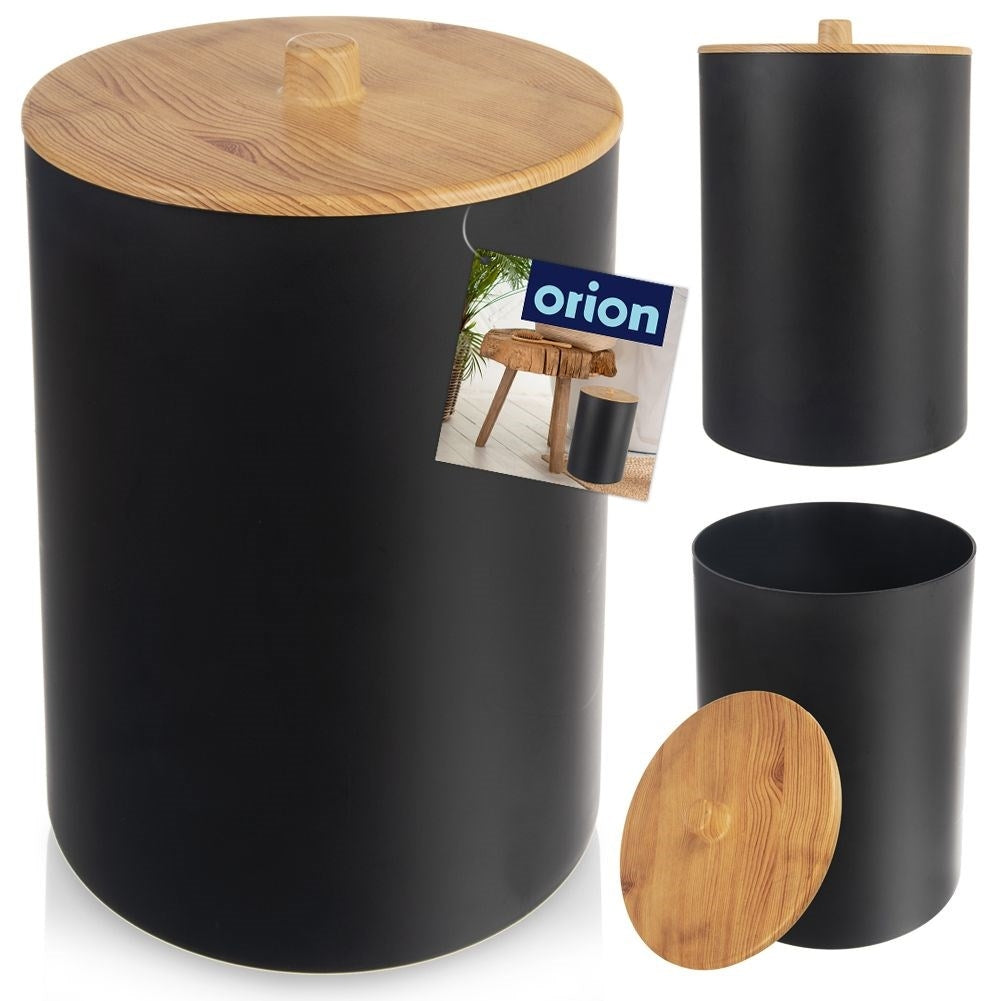Bathroom waste bin 7L in Durable Black Plastic with Lid