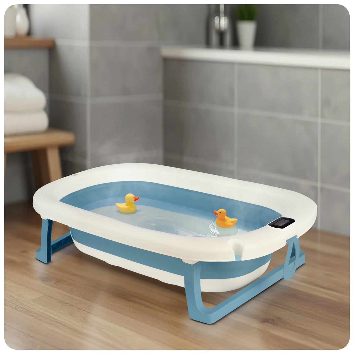 Bathtub for children, infants with thermometer and insert RK-287 white and blue