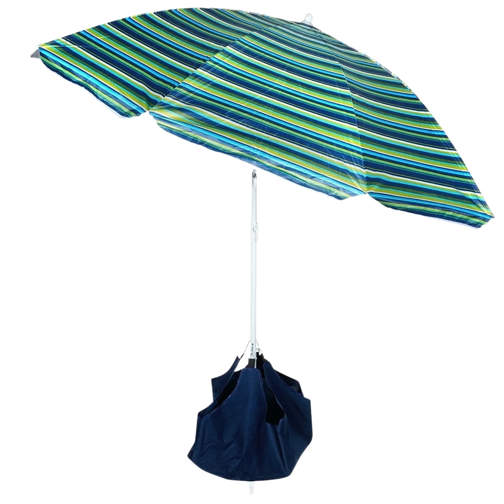Beach umbrella with adjustable tilt and sun protection