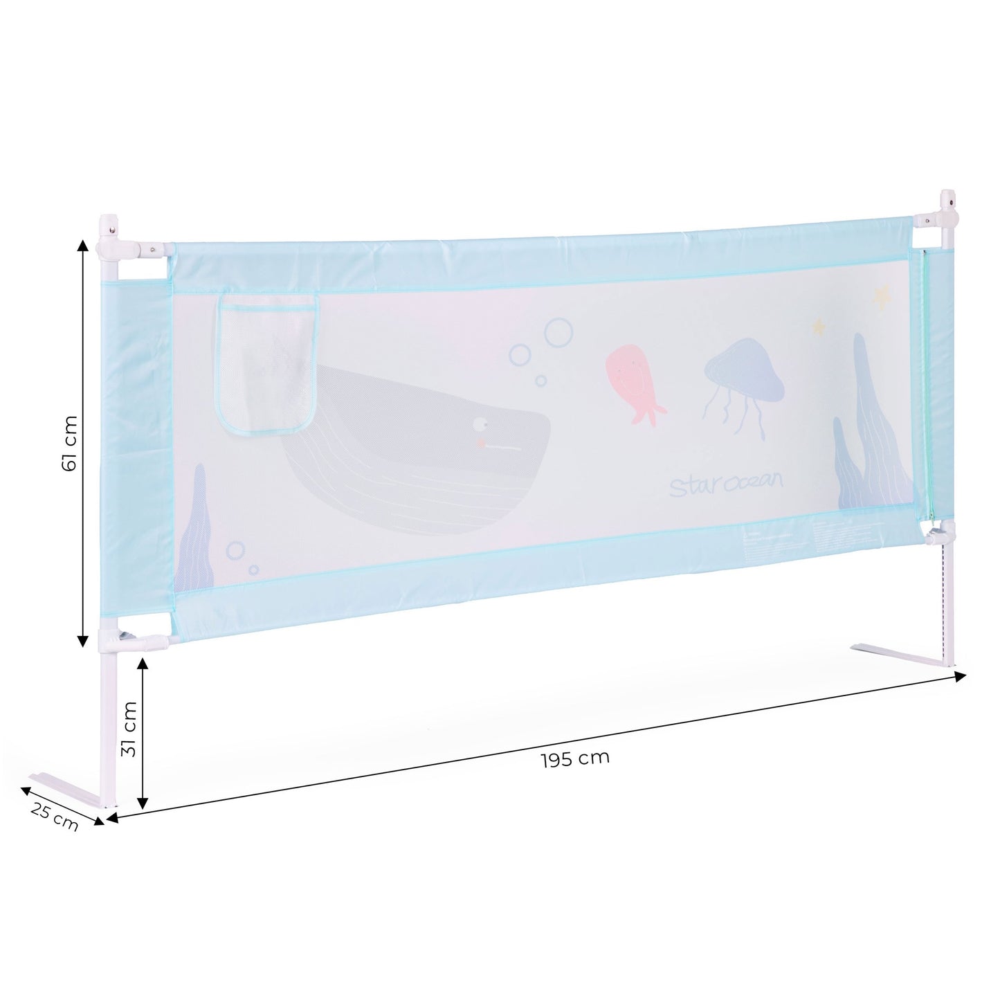 Bed Safety Rail 200 cm, Adjustable Height, Steel Frame