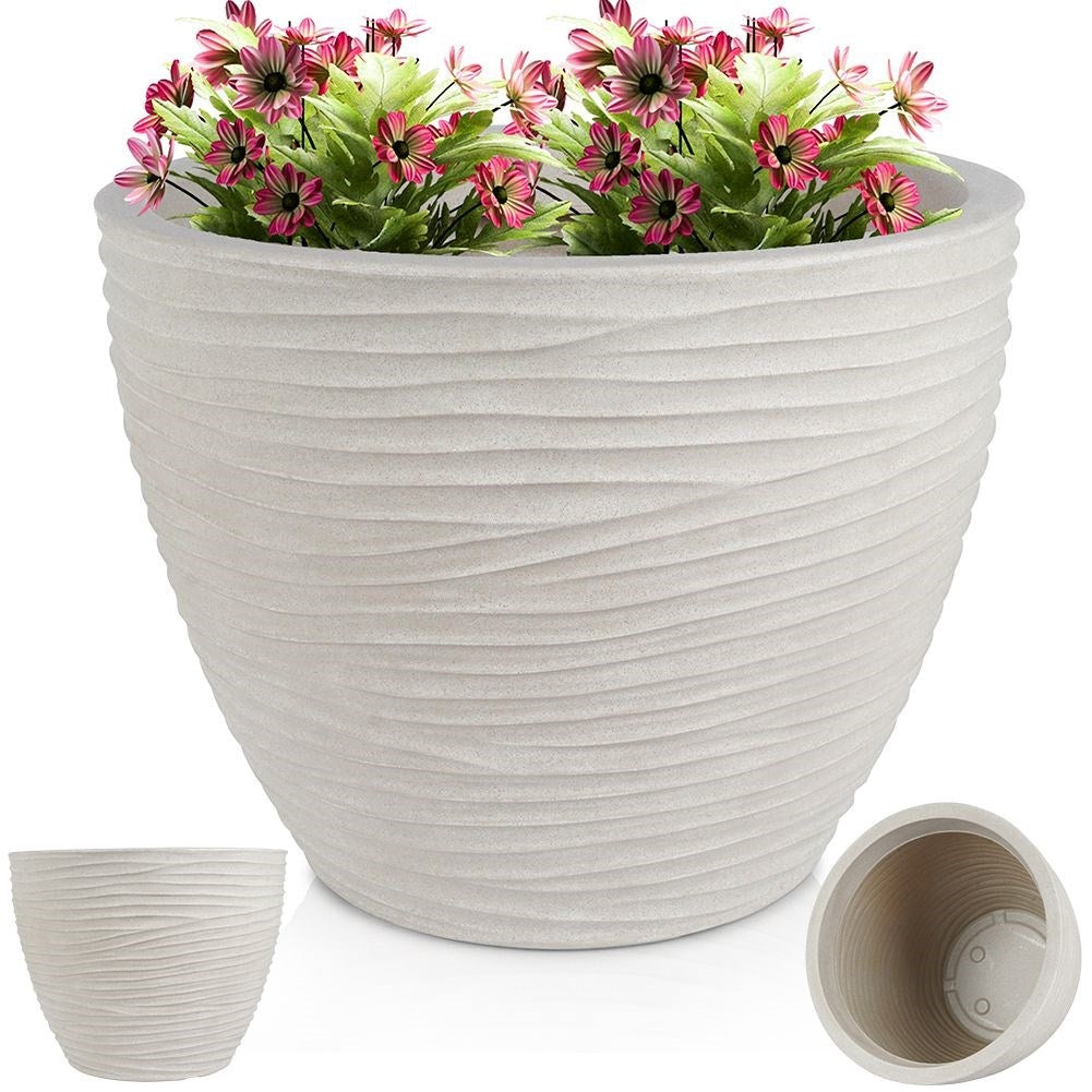 Beige stone imitation flowerpot with decorative pattern