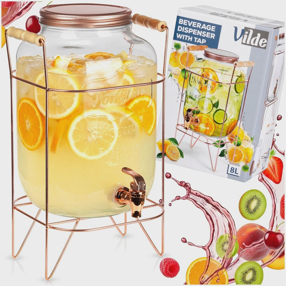 Beverage Dispenser with Tap and Stand, 8L Glass