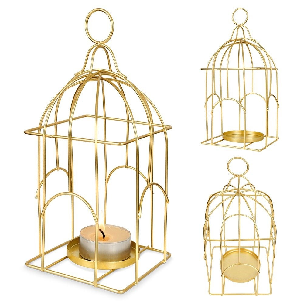 Birdcage Lantern for Light/Tealight in Golden Metal