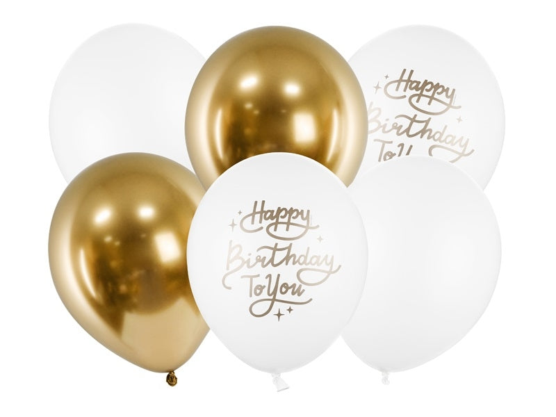 Birthday balloons Happy Birthday To You gold white 30cm 6pcs
