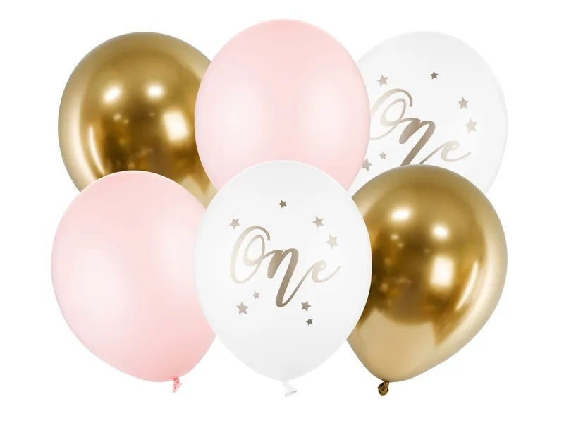 Birthday balloons Pastel Pale Pink white gold pink 30cm 5 pieces