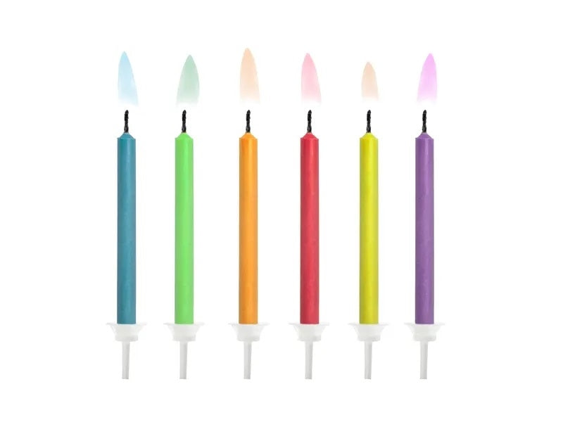 Birthday cake candles colourful flames 6cm 6 pieces
