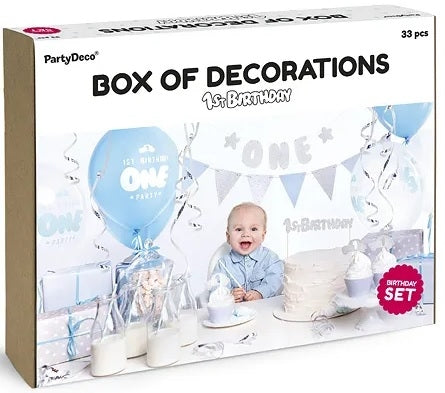 Birthday party decorations for 1st birthday set blue and silver
