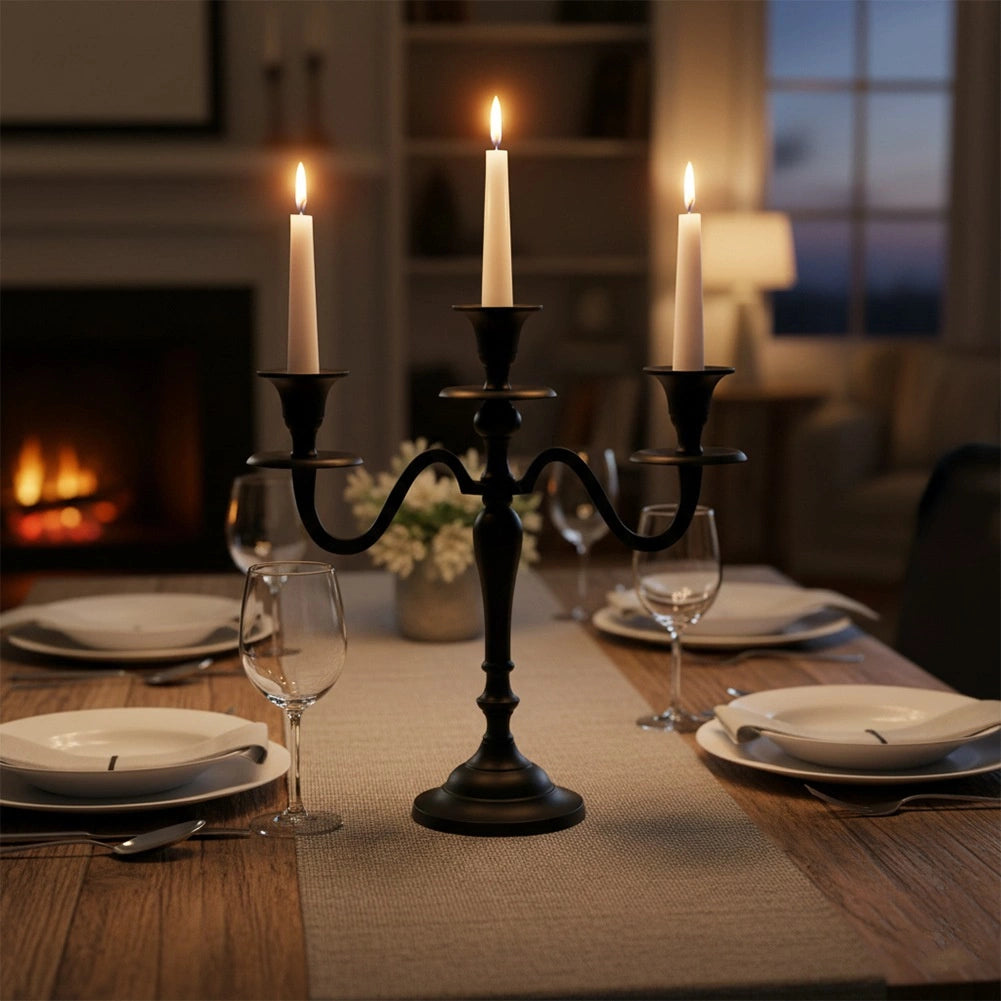 Black Aluminum 3-Arm Candelabra, 30 cm