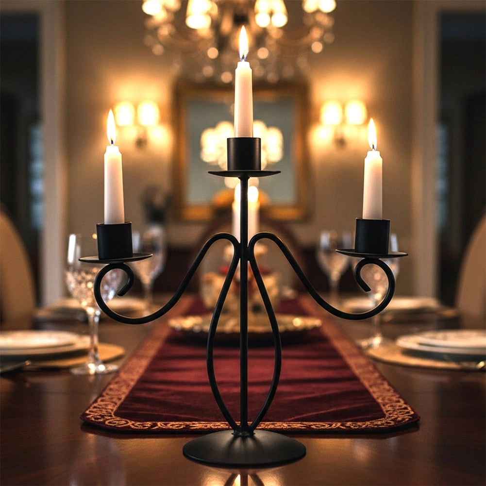 Black Metal 3-Arm Candelabra for Long Candles