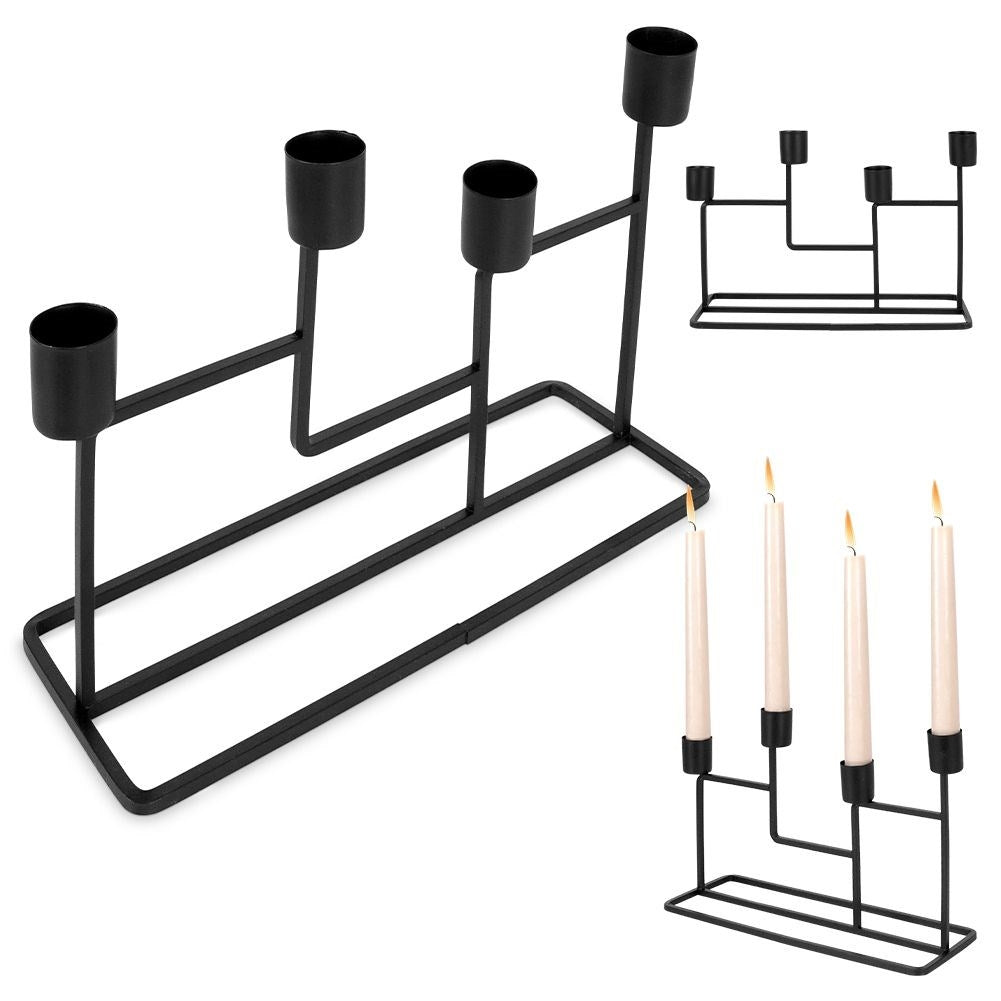 Black Metal Candle Holder for 4 Long Candles - Industrial Style