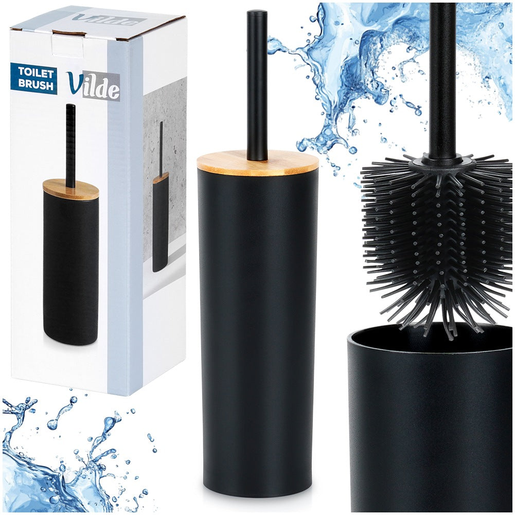 Black Metal Toilet Brush with Stand, 36.5 cm