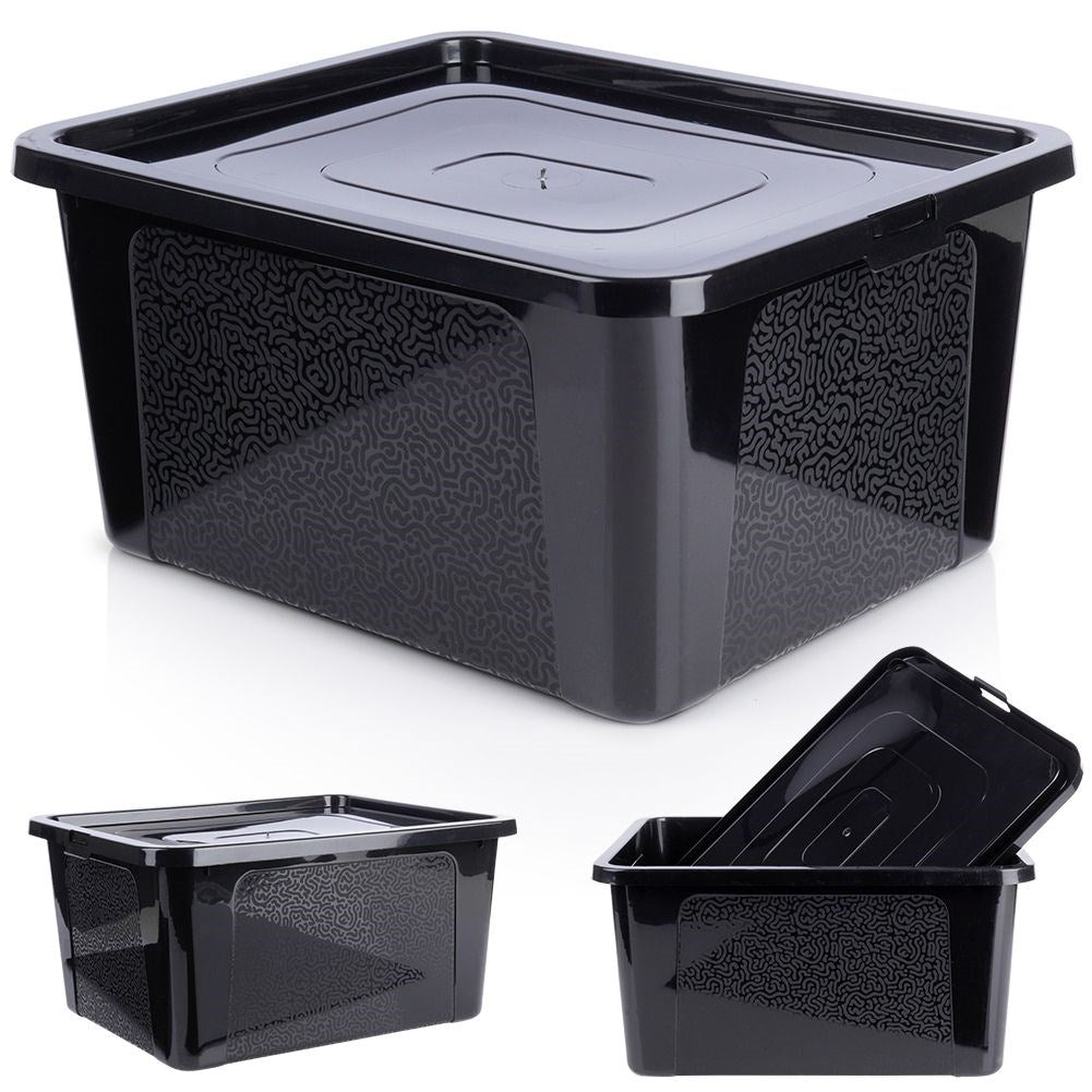 Black Storage Box with Lid - Durable Plastic, Organize Everything