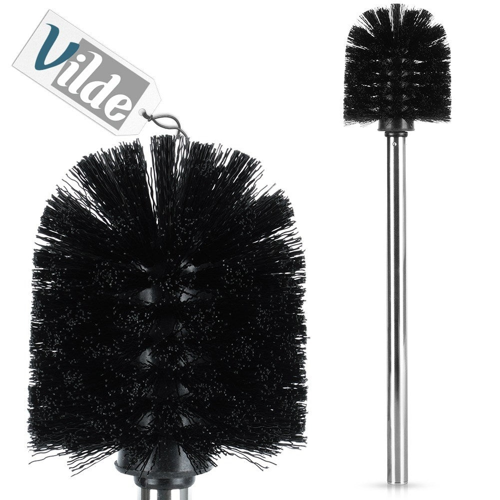 Black Toilet Brush with Silver Handle in Durable Steel