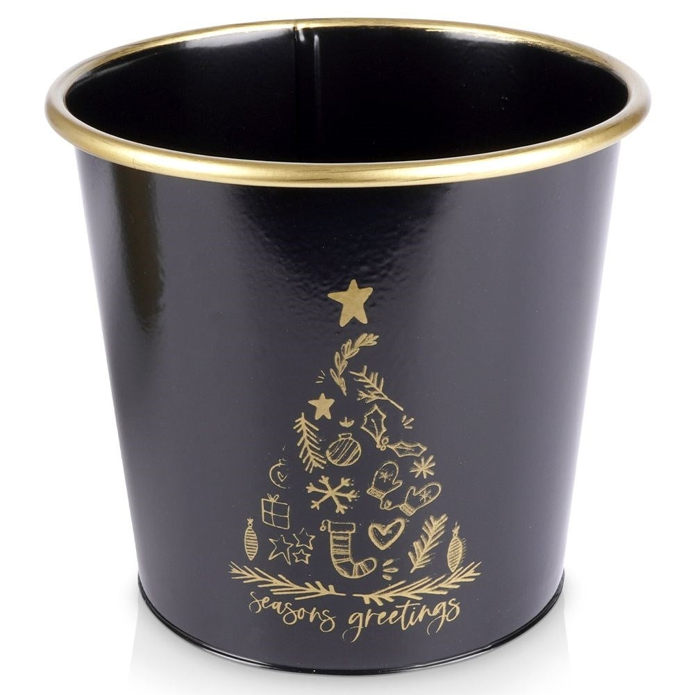 Black metal Christmas pot with golden Christmas tree decoration