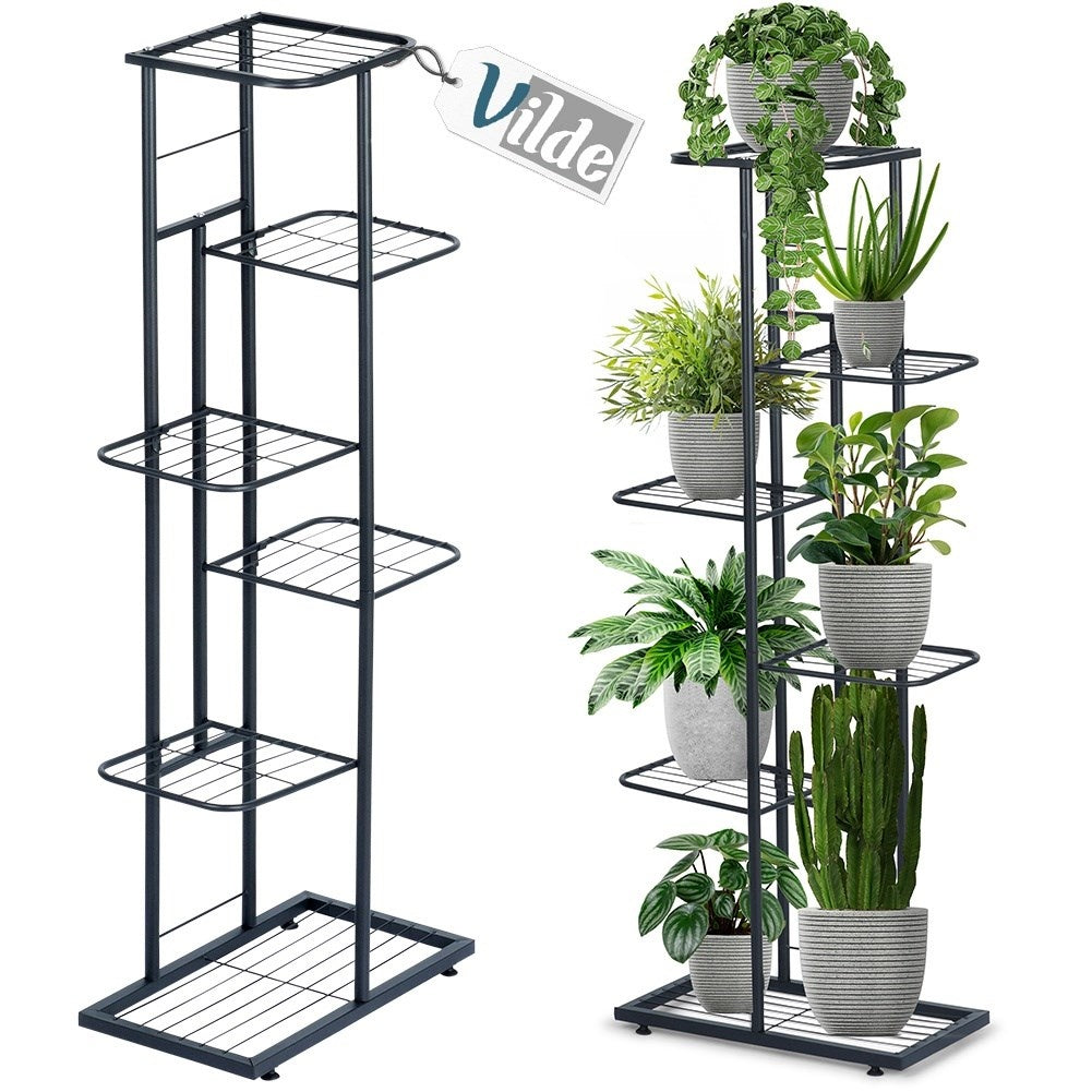 Black metal flower pot with six levels for pots and decorations