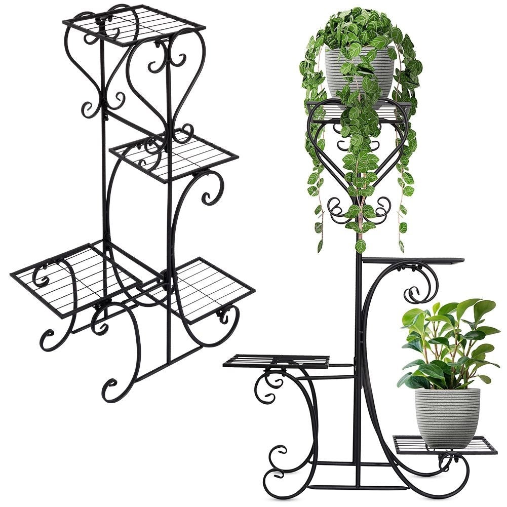 Black metal flower stand with 4 levels for rustic style