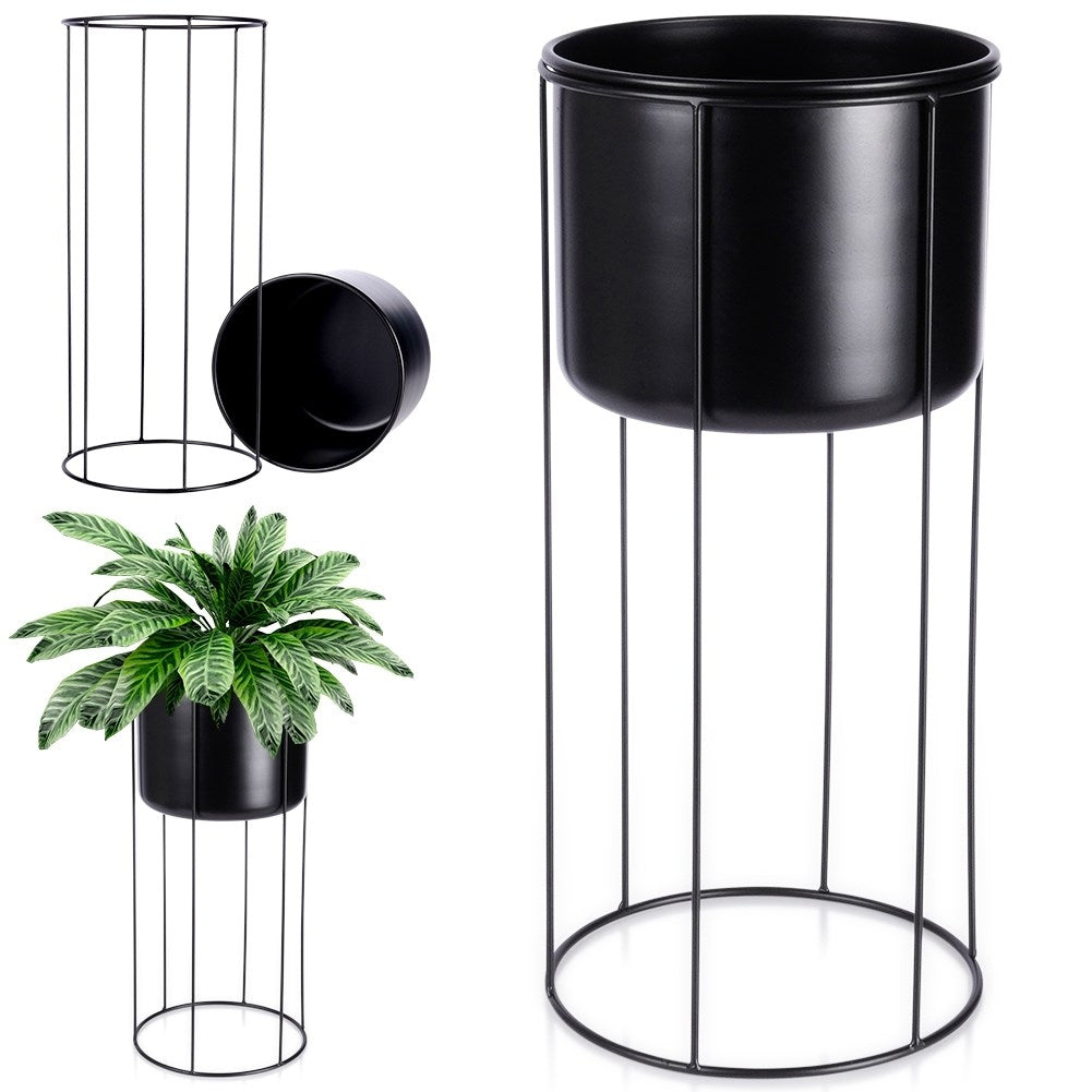 Black metal pot on stand for stylish plant display