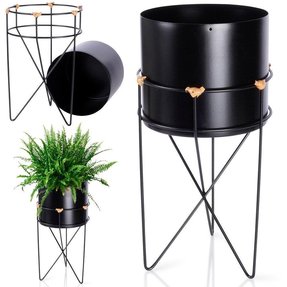 Black metal pot with stand for stylish plant display