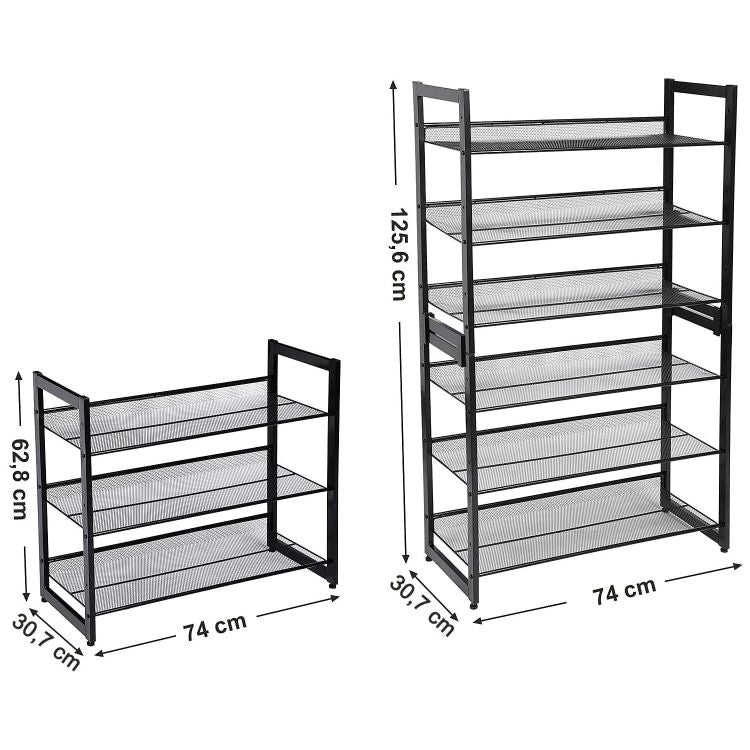 Black metal shoe rack, 3 levels